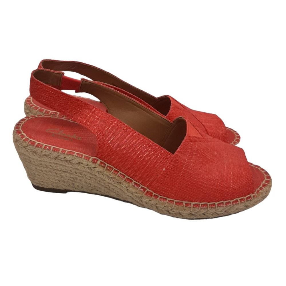 Clarks Artisan Petrina Rhea Bright Red & Gold Slingback Espadrilles SZ 8